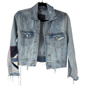 Abercrombie & Fitch Denim Jacket XS Patchwork Distressed Light Wash Jean Coat